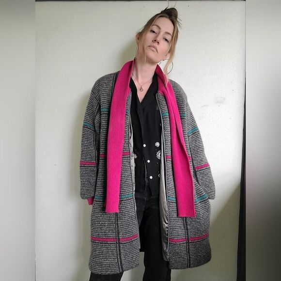 The Sandra 90s Vintage Grid Wool Zip Up Sweater L - Picture 11 of 16